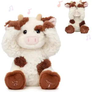 Peek A Boo Cow Interactive Repeats What You Say Plush Cattle Toy Musical Singing Talking Stuffed Animal Adorable Electric Animate Gift for Toddlers Brown 11''