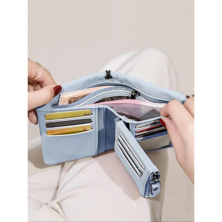 Women's Elegant Minimalist Short Wallet with Wristlet, Casual Versatile Zipper Card Holder, Trendy Daily Clutch Purse