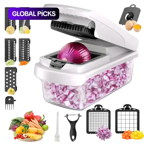 Multifunctional Vegetable & Fruit Chopper, Manual Kitchen Slicer & Dicer, Easy Dicer Chopper, Ideal for Squash Noodles, Onions, Meat & French Fries, Durable Food Prep Tool