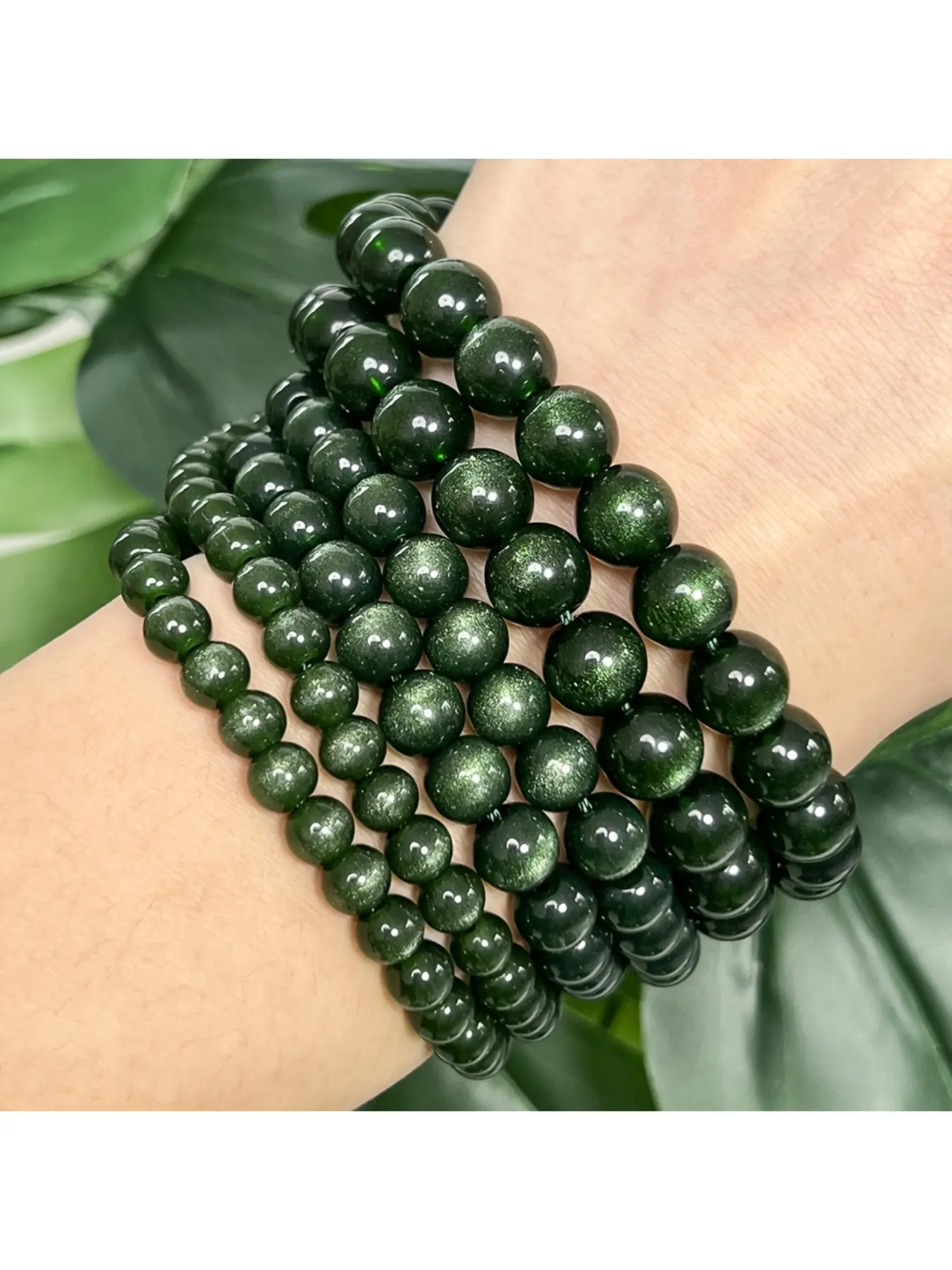 Natural green obsidian beads, Crystal Beaded, available in three sizes: 6mm, 8mm, and 10mm, semi-finished round crystal beads, perfect for making bracelets, each strand of beads is about 14.96 inches long, ideal gift for loved ones
