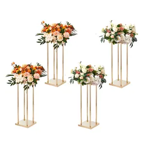 【DealsForYouDays】VEVOR 4PCS Gold Metal Column Wedding Flower Stand, 23.6inch High With Metal Laminate, Vase Geometric Centerpiece Stands, Cylindrical Floral Display Rack for Events Reception, Party Road Leads