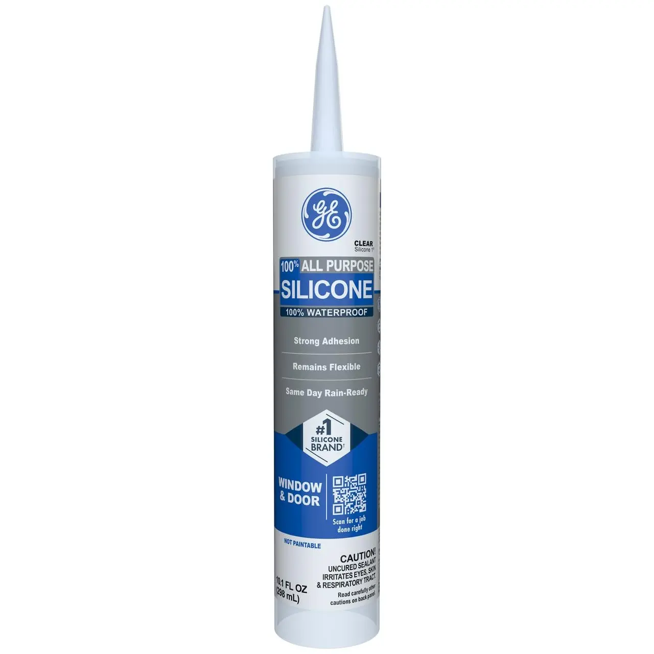 GE All Purpose Silicone Caulk, Clear, 10 fl oz Cartridge, 1 Pack - 100% Waterproof Silicone Sealant, Stronger Adhesion, Freeze & Sun Proof