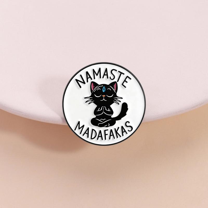Yoga Cat Namaste Madafakas Brooch Enamel Pins Funny Cartoon Meditation Cat Brooches Jacket Lapel Badge Jewelry Gifts for Friends