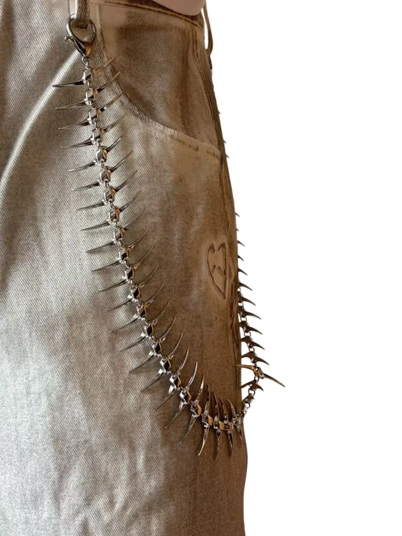 1pc Fishbone Denim Jeans Pant Chain Men's Belt Chain, Trendy High-Street Body Chain Waist Chain Accessory For Hip-Hop Punk Pants Or Bag Charm Pendant, Versatile Pants Decoration For Men And Women, Chains For Pants