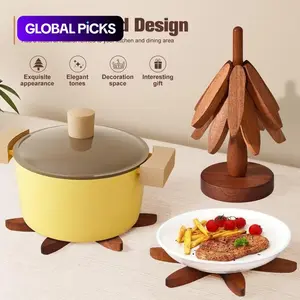 Wooden Cup Mat Set for Hot Dishes, Christmas Tree Design Pot Holders with Stand, Heat Resistant Kitchen Decor for Pots Bowls Coffee Mugs Tea Kettles, Wooden Coasters #TOP PICKS