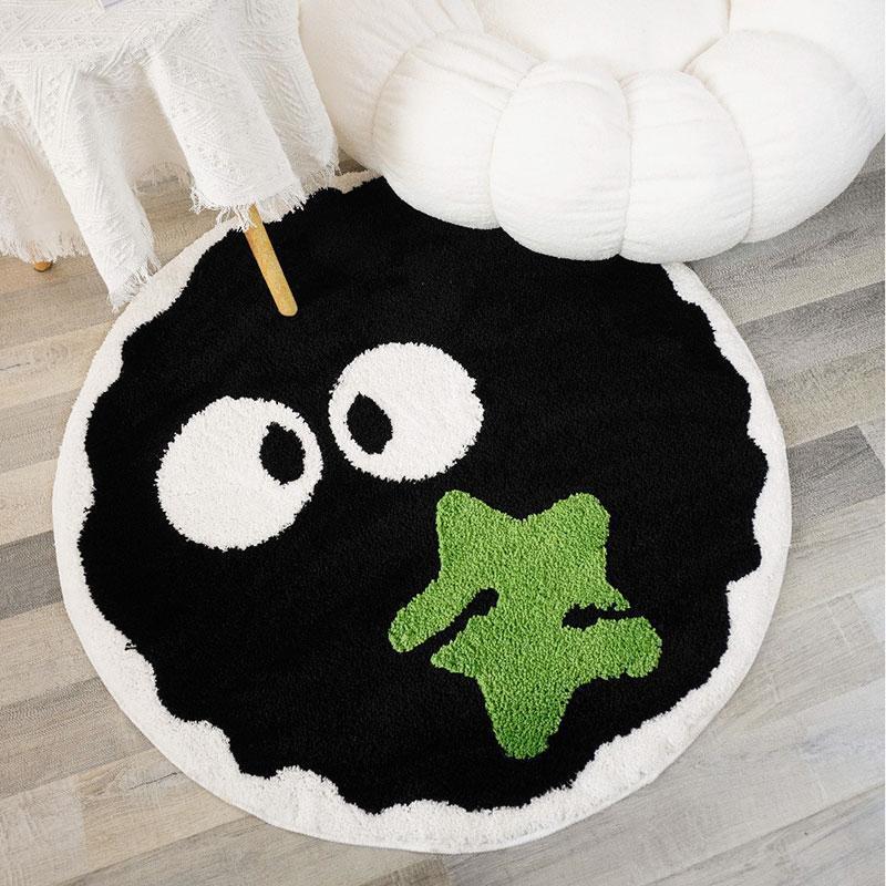 Cute Black Briquettes Carpet Soft Plush Shaggy Round Lounge Rug Anti-Slip Cartoon Style Cozy Living Room Home Decor Rugbriquette