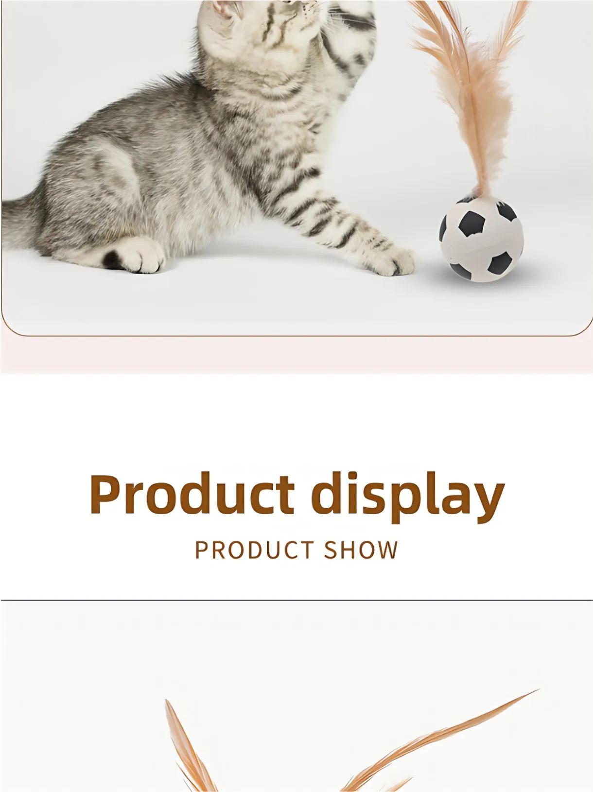 New Rubber Elastic Ball with Feathers Interactive Cat Toy for Chasing Biting Play Fun as Soccer Football Basketball Baseball Ball Pet Supplies