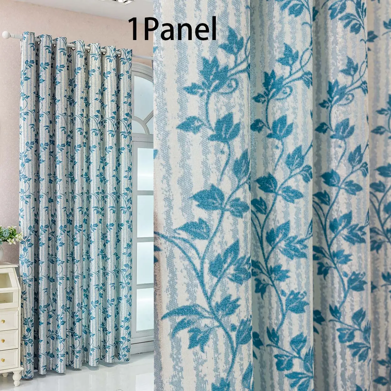 1panel American Country Leaf Embroidered Semi-Transparent Curtain, Ring Suspension, for Living Room, Bedroom, Balcony, Sliding Glass Door, Floor Window