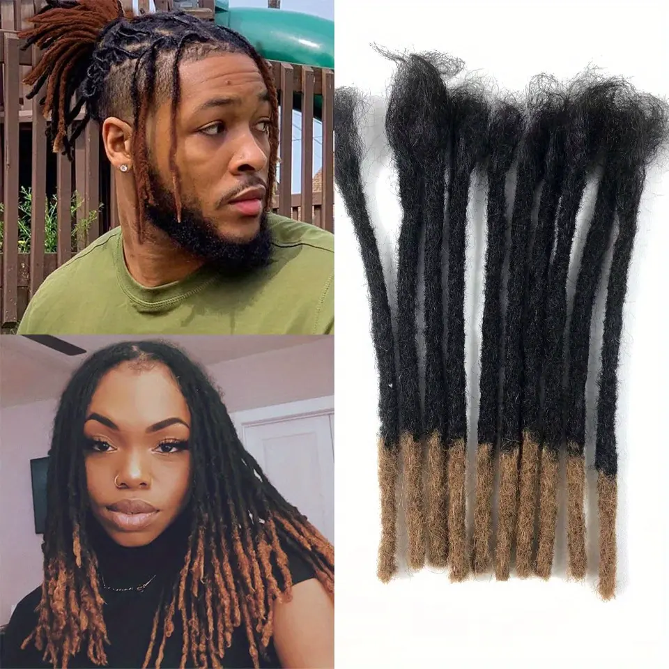 Permanent Dreadlock Extensions, Full Handmade Locs with Natural Look & Feel, # 1B/30 Dark Brown‑Black Gradient, 0.24‑Inch Width, Voluminous Kinky Curly Texture for Men & Women, Fits All Light Beige Tones & Hairstyles, Premium Protective Styling, 10 Strand