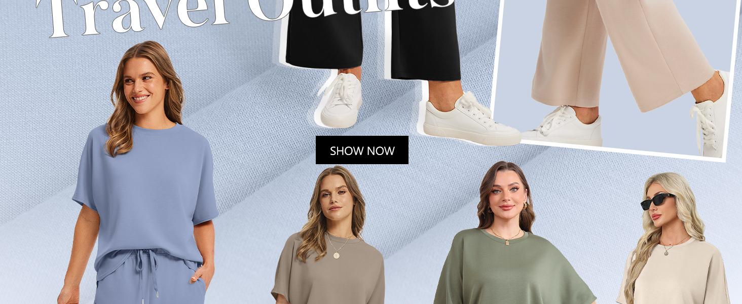 OFEEFAN Two Piece Sets for Women Summer Outfits Oversized Wide Leg Crop Pants Lounge Sets Airport Beach Vacation Clothes |(Size Up 1-2 for Oversized Look) Casual Shortsleeve SpringStatements