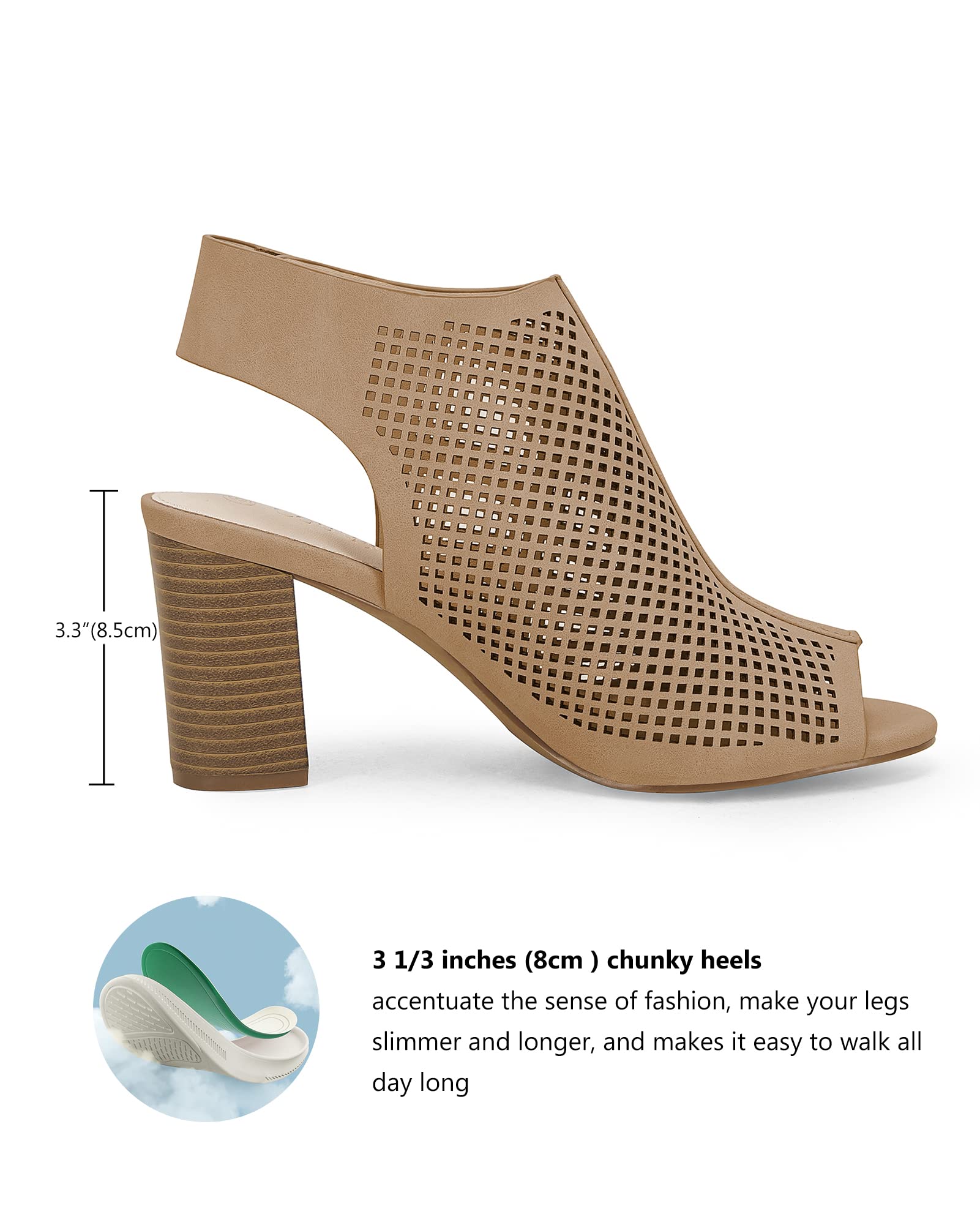 Fashare Heels for Women Open Toe Boots Cutout Ankle Strap High Heel Chunky Block Sandals