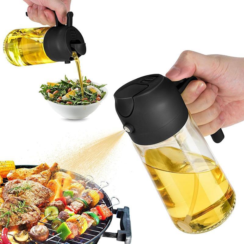 Multifunctional 2-in-1 Glass Oil Dispenser, 1 Count Olive Oil Sprayer with Handle, Oil Dispenser for Cooking, Baking, Frying, Kitchen Utensils & Gadgets #GLOBAL PICKS
