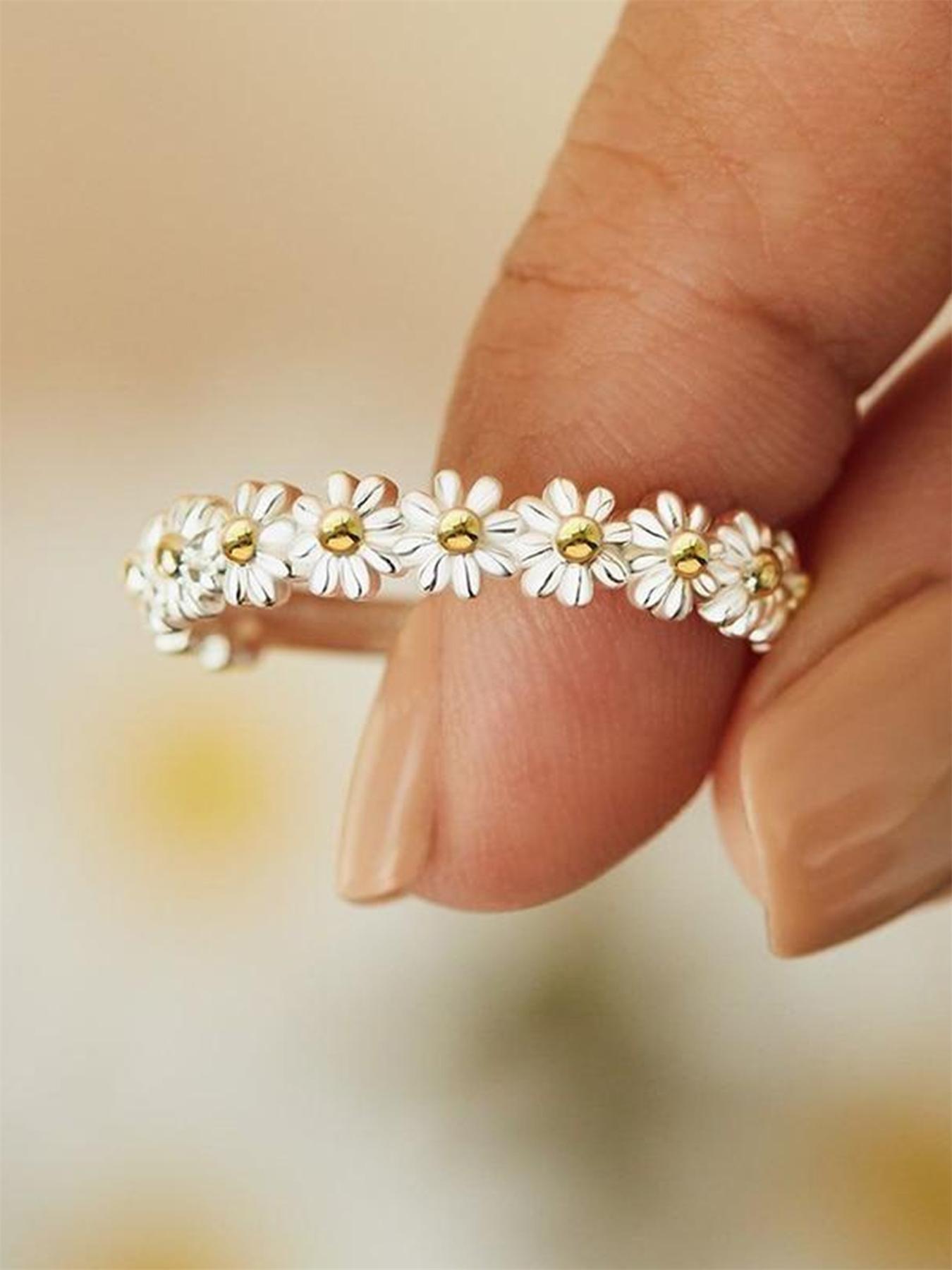 Elegant Flower Design Ring, Daisy Ring, Fashion Jewelry for Party, Daily Clothing Decor, Trendy All-match & Exquisite Jewelry for Birthday Gift for Women & Girls, Vintage Rings Jewelry