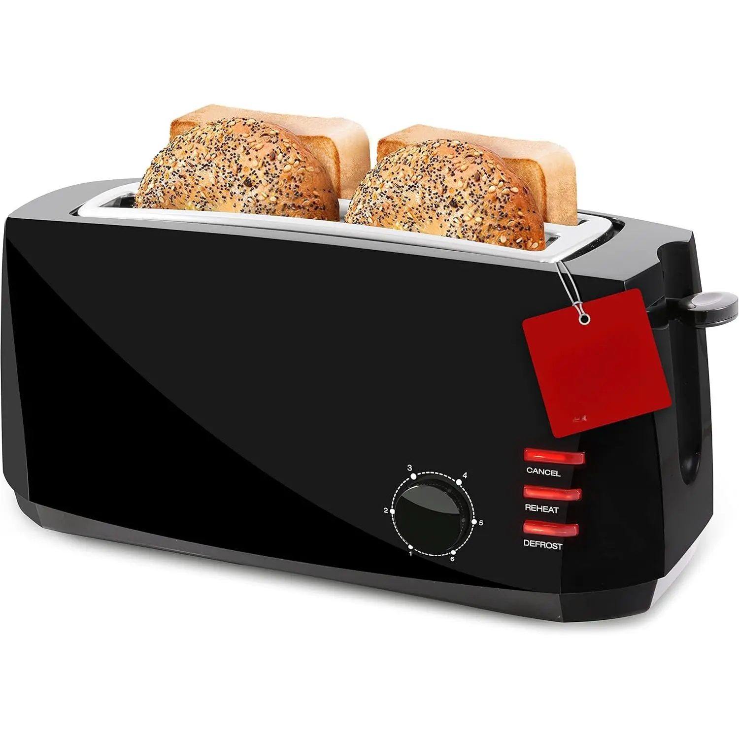 Long Slot 4 Slice Toaster, 6 Toast Settings Toaster Defrost, Reheat, Cancel Functions, Slide Out Crumb Tray, Extra Wide Slots for Bagels Waffles, Black