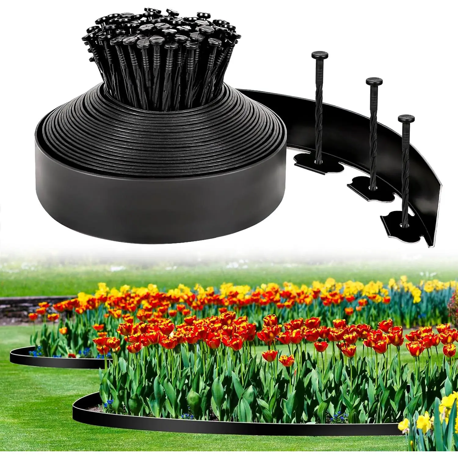 3 Inch x 50FT Garden Edging Border, Plastic Edging for Landscaping with 75pcs Spikes