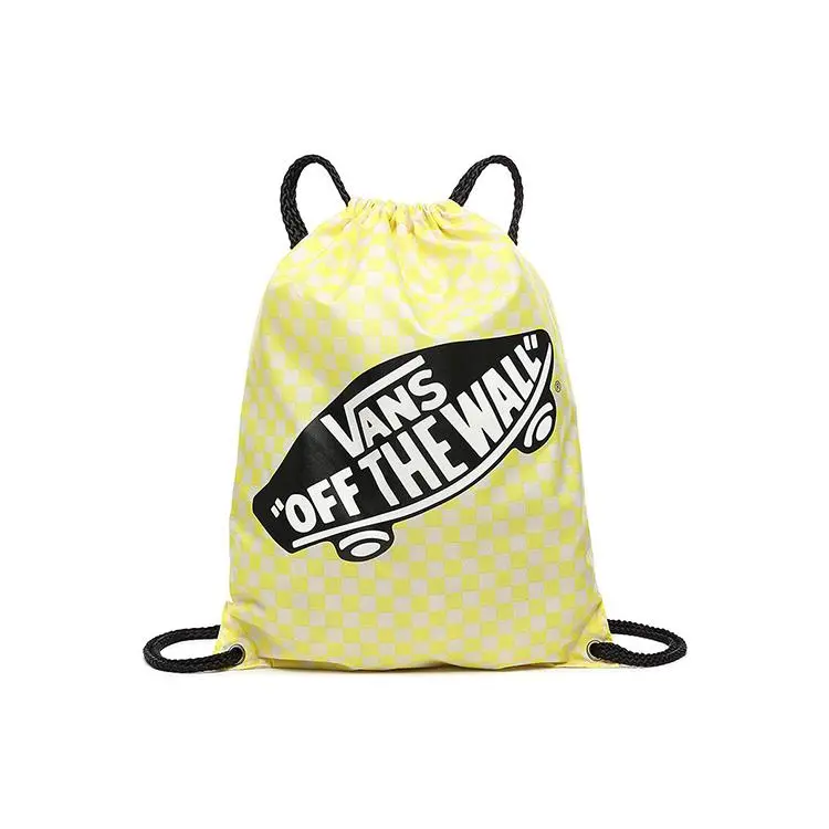 Vans Checkerboard Polyester Drawstring Backpack for Men and Women – Casual Style in Light Yellow