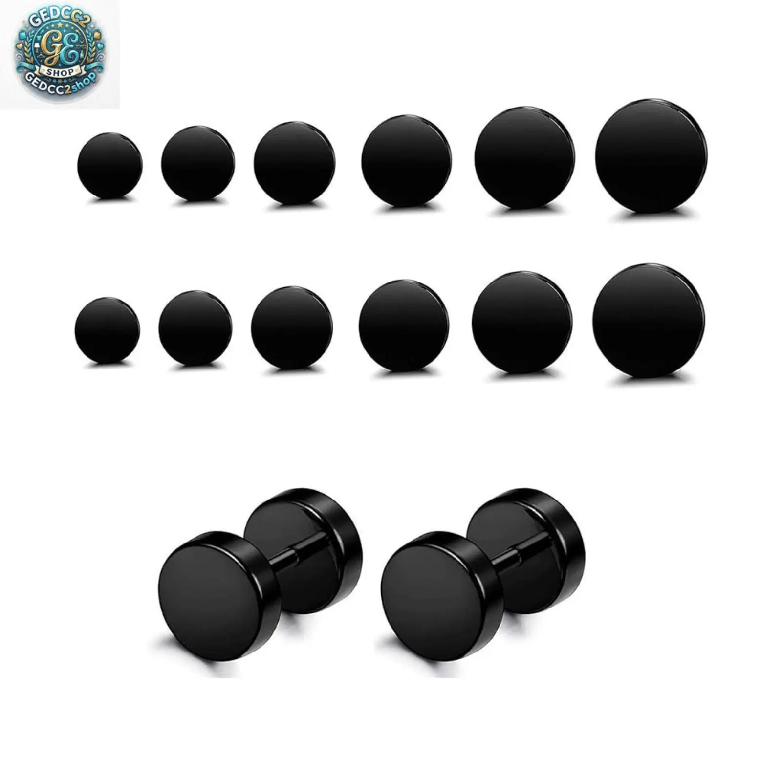 Black Stainless Steel Screw-Back Stud Earrings - Circular Dumbbell Barbell Design, Minimalist Casual Wear Unisex Jewelry for Sports & Outdoor Camping Hiking Hammock Enthusiasts