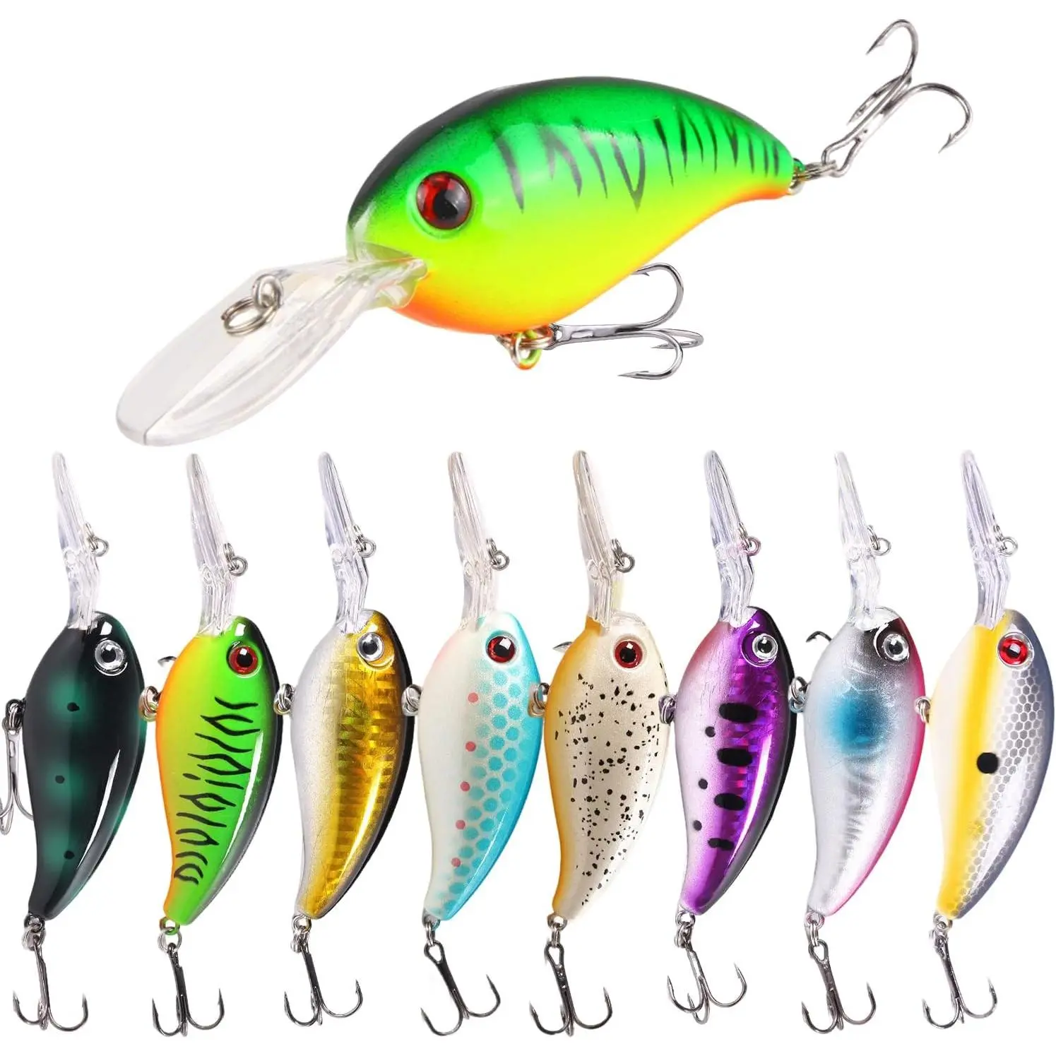 Crankbait Lures Kit, 8-Pack Lifelike Hard Swimbaits with Diving Lip for Bass Fishing,  Colors, Freshwater Saltwater Fishing Gear for Bass, Trout, Pike