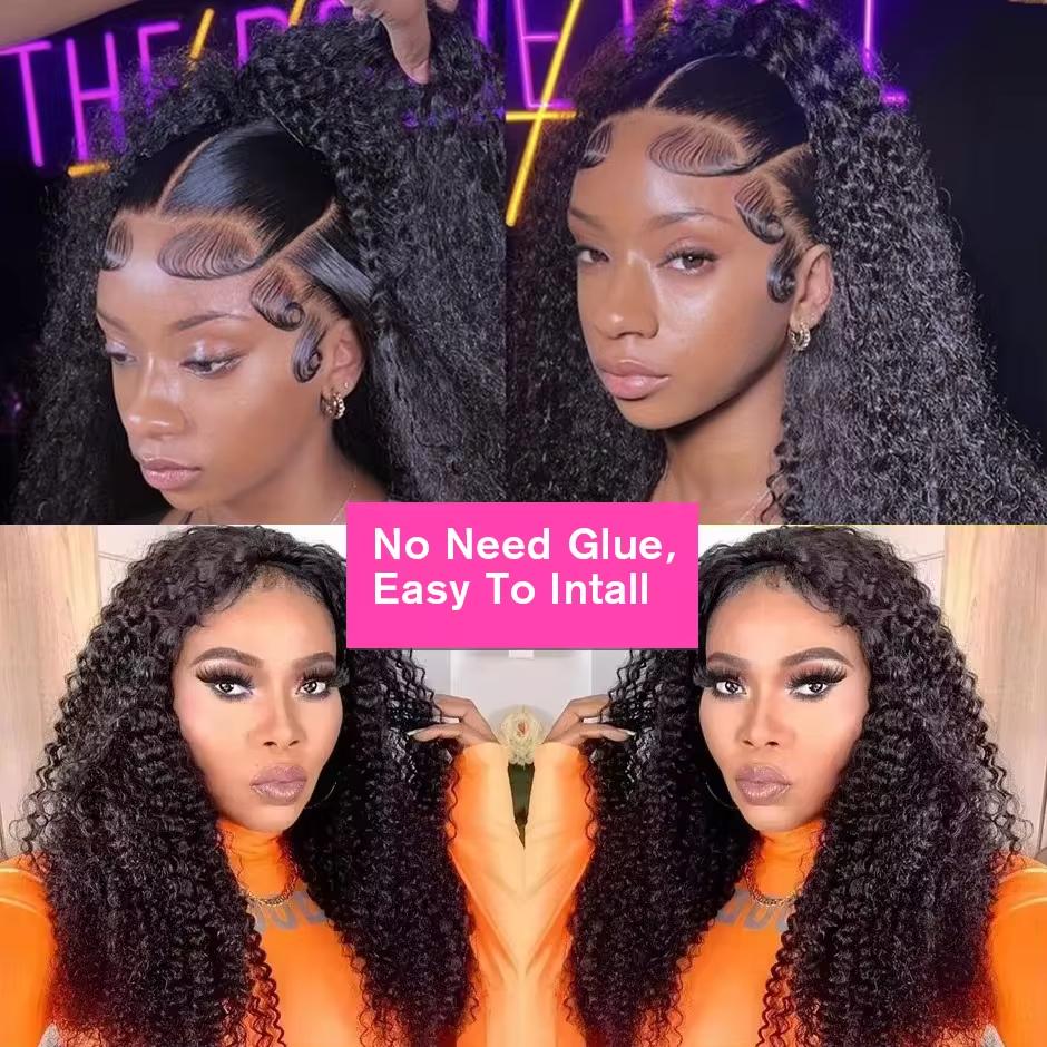 [3 IN 1 Half Wig] Deep Wave Seamless Flip Over Half Wig Human Hair Kinky Curly Invisible Hairline Glueless Beginner Friendly Curly Wigs for Women With Drawstring