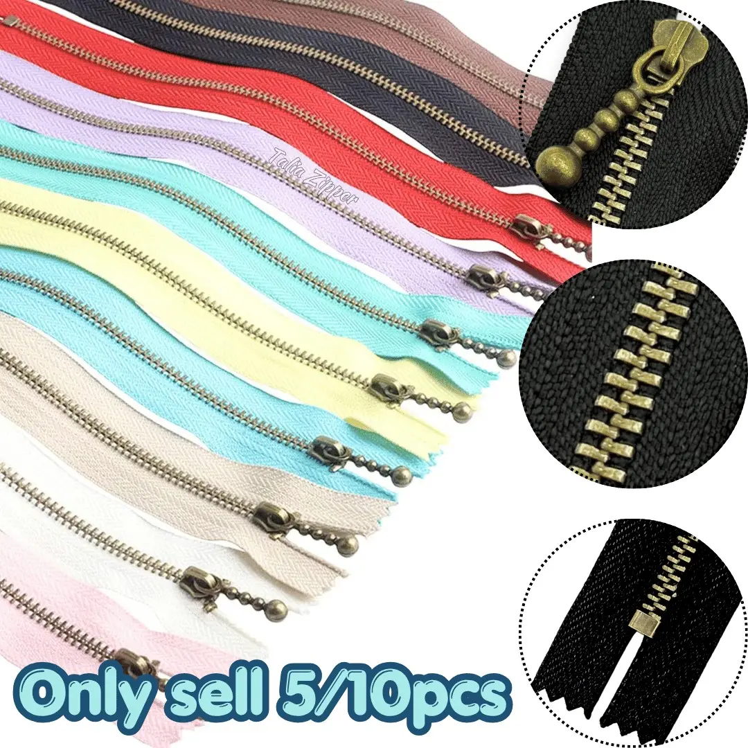 5/10pcs #3 antique brass metal zipper with closed end, a must-have for jeans and DIY crafts, available in multiple sizes: 6/7.9/12 inches