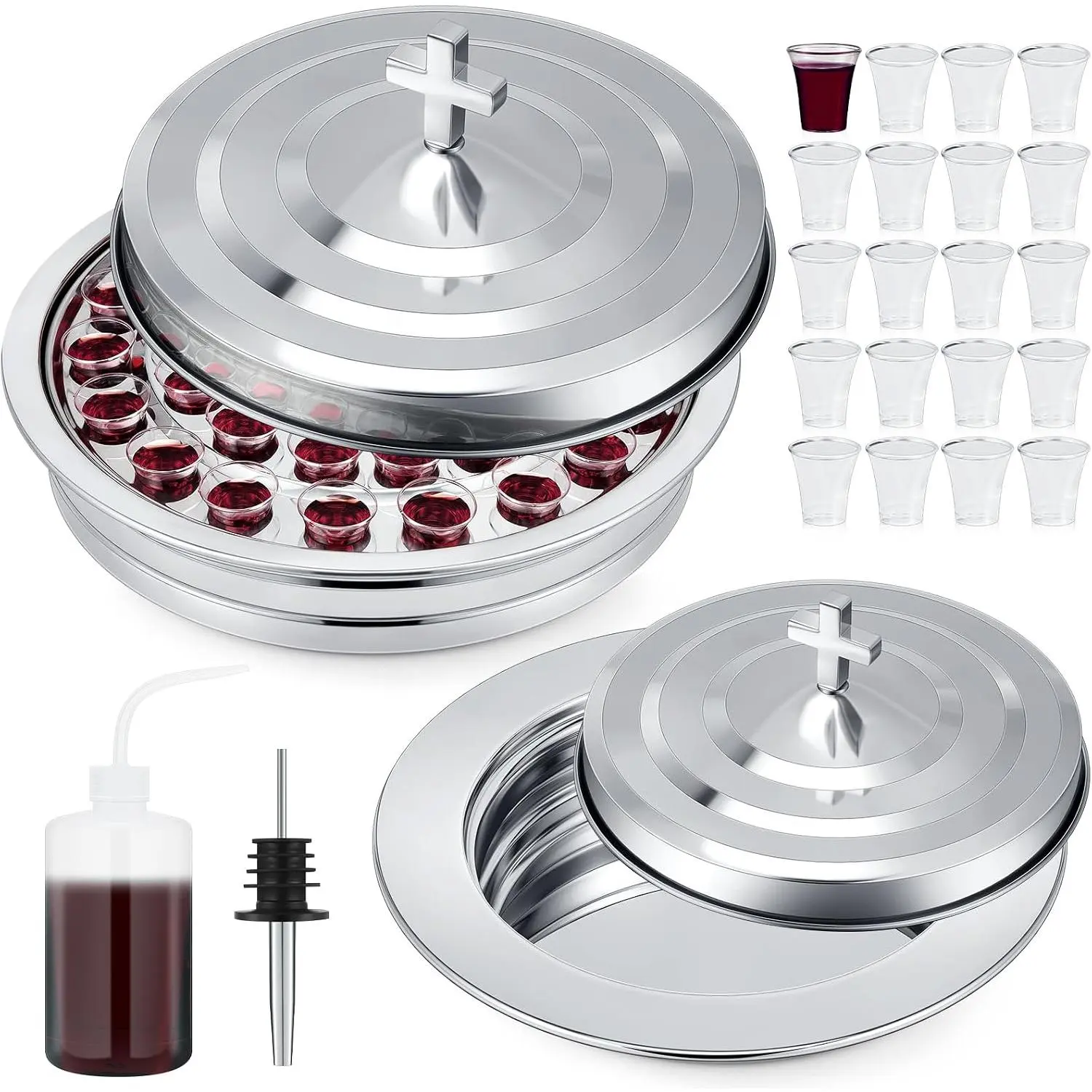 2 count Communion Set Holy Trays for Churches with Lid Communion Plates with Lid Churches Cups Filler and Disposable Cups Supplies ()
