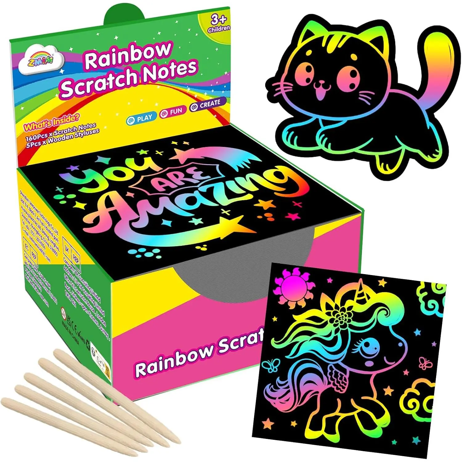 165 count Rainbow Scratch Paper Art Notes - Crafts for  Ages 4-8, Classroom Prizes, 1st 2nd 3rd Grade School Activity Bulk, End of Year Student Gifts from Teacher