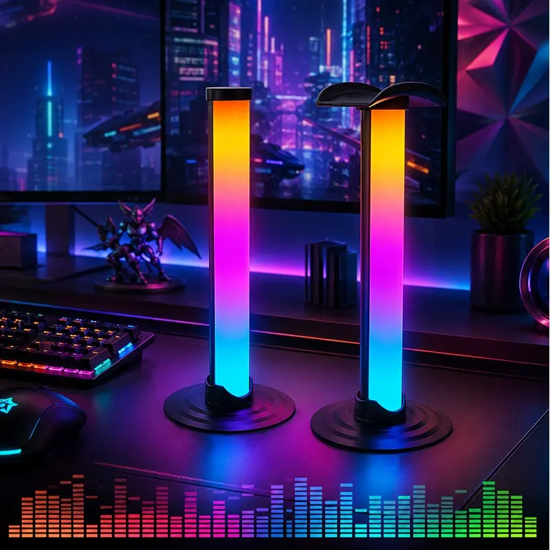RGB USB Light Strip Headphone Stand, Adjustable Brightness, Push Button Control, Gaming Room Nightlight, Perfect Gift