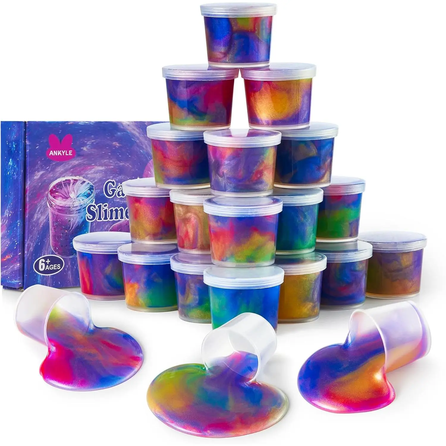 24 Pack Unisex Galaxy Slime Party Favors for Ages 6+ - Stretchy, Non-Sticky DIY Putty Toy Cups Bulk, Stress Relief, Birthday Stocking Stuffers, Classroom Rewards, Stretchy Slime
