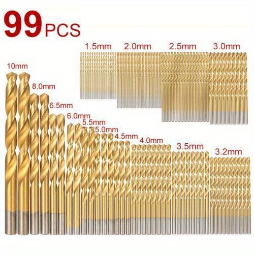 99pcs Titanium-Coated HSS Drill Bit Set - Quick Change, Precision Impact Tools for Dewalt & Makita - Ideal for Aluminum, Wood & More