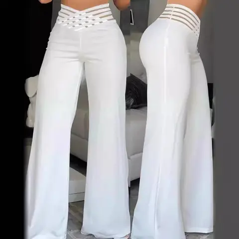 Women's 2026 Summer High-Waist Wide-Leg Casual Pants - Loose Straight Bottoms with Matching Hollow-Out Belt, European American Fashion Style (Sports & Outdoor Lawn Games Croquet Wear)