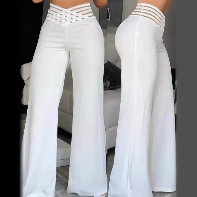 2026 Summer Women High Waist Wide Leg Trousers, Loose Straight Casual Pants with Matching Hollow Out Belt, European American Fashion Bottoms