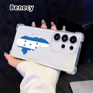 Phone Case for Samsung Galaxy S25 S24 S23 Plus FE S22 Ultra Honduras Flag Map Pattern Anti-drop Durable Total Protective Anti-Yellowing Shockproof Transparent Cover Casing