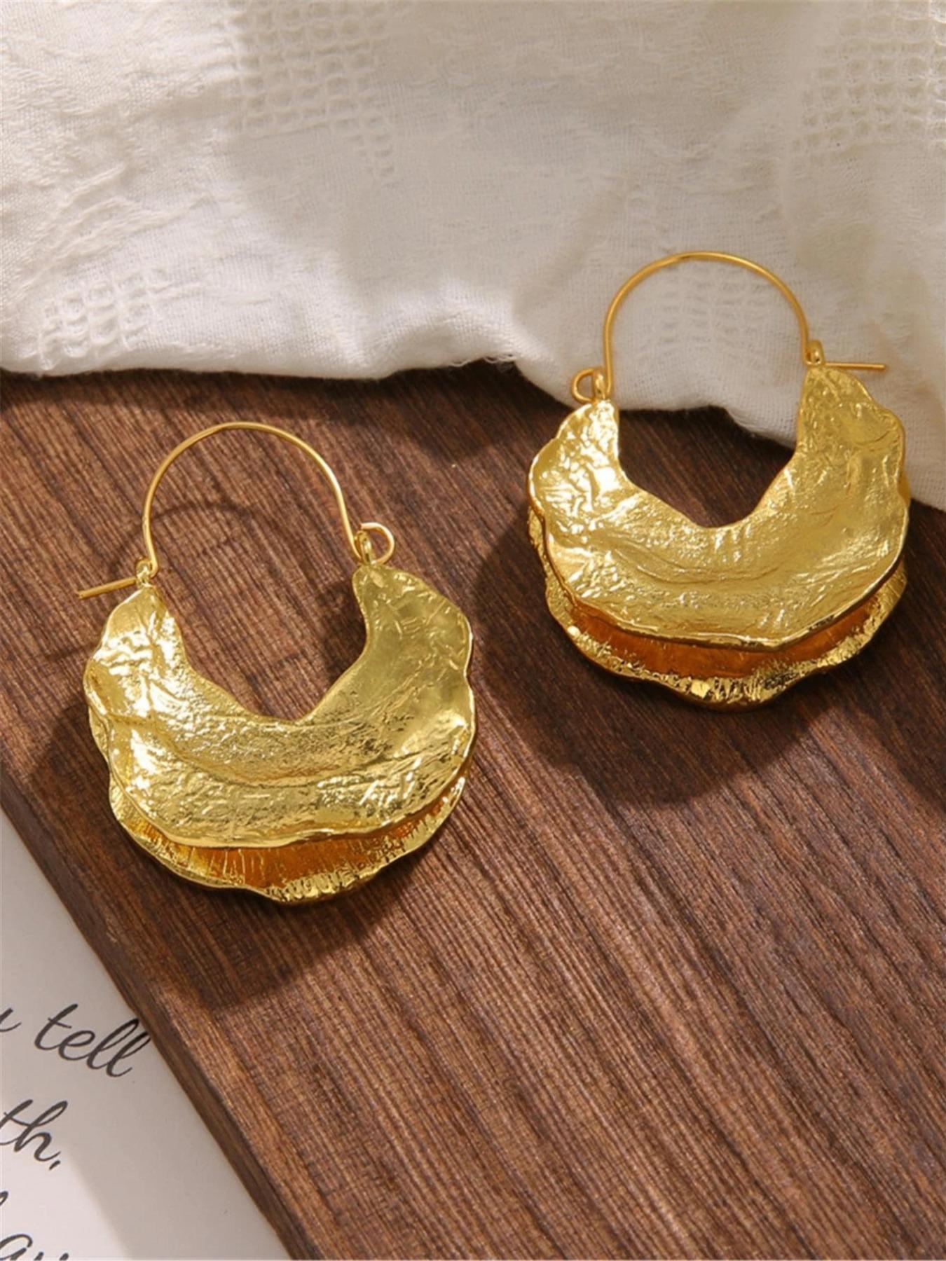 Vintage Texture Metal Design Hoop Earrings (1 Pair), Fashionable Jewelry for Women, Daily Ear Decor, Trendy All-match & Exquisite Jewelry for Birthday Gift