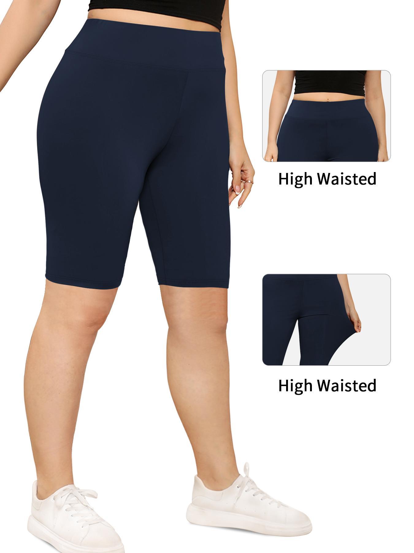 Plus Size Solid High Waist Short Leggings, Casual Comfy Breathable Skinny Shorts for Yoga Gym Workout Running, Summer Outfits 2024, Women's Bottoms for Summer, High Stretch Shorts