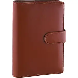 A6 Binder 6 Ring Refillable Notebook Budget Planner for A6 Filler Paper, PU Leather Loose Leaf Personal Planner Wallet  Organizer  Stuffing Binder with  Buckle Closure, Brown