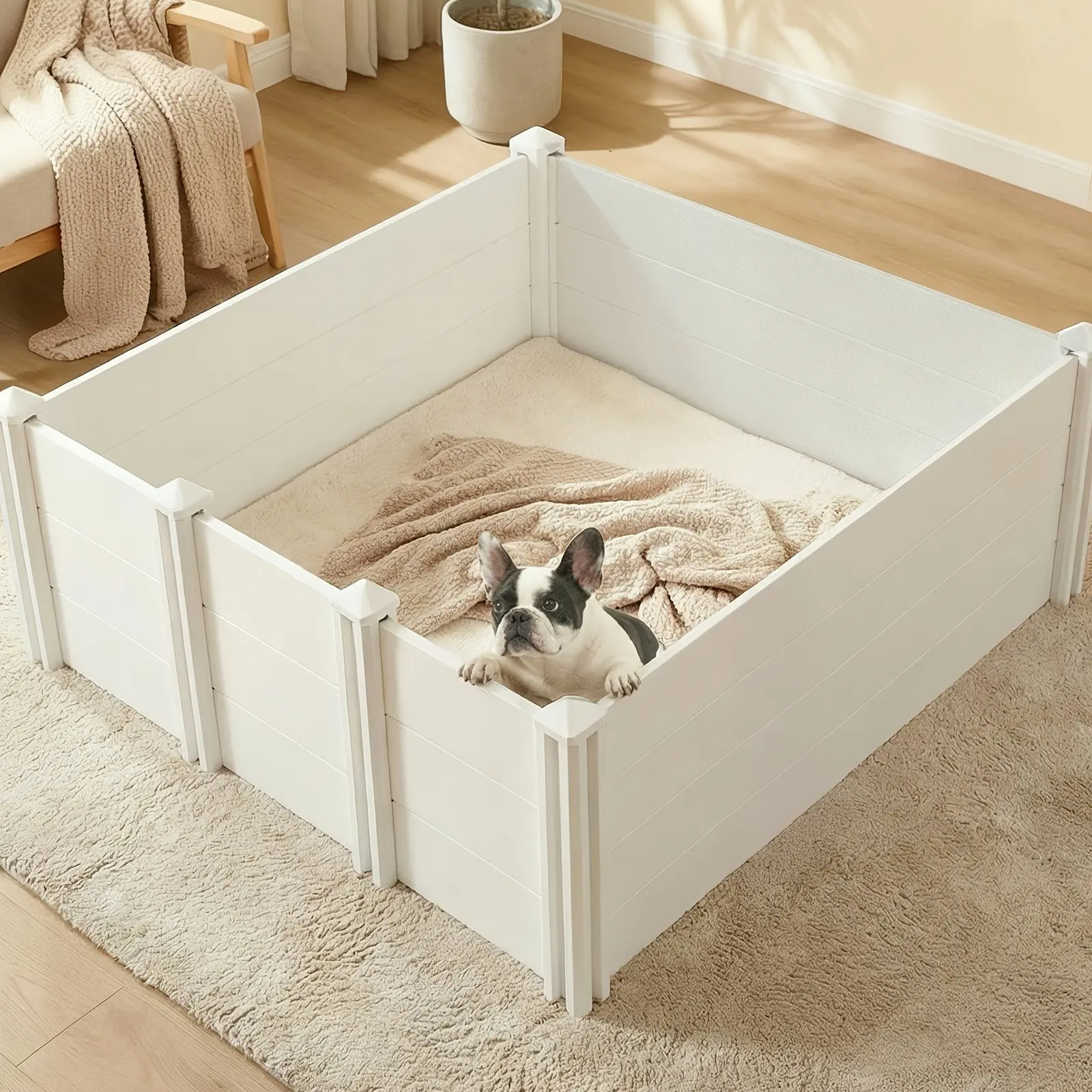 Professional PVC Dog Whelping Box for Large Dogs & Puppies, Rustproof Easy to Clean Multi-Purpose Pet Enclosure, Indoor Outdoor Dog House, Balcony Pet Fence
