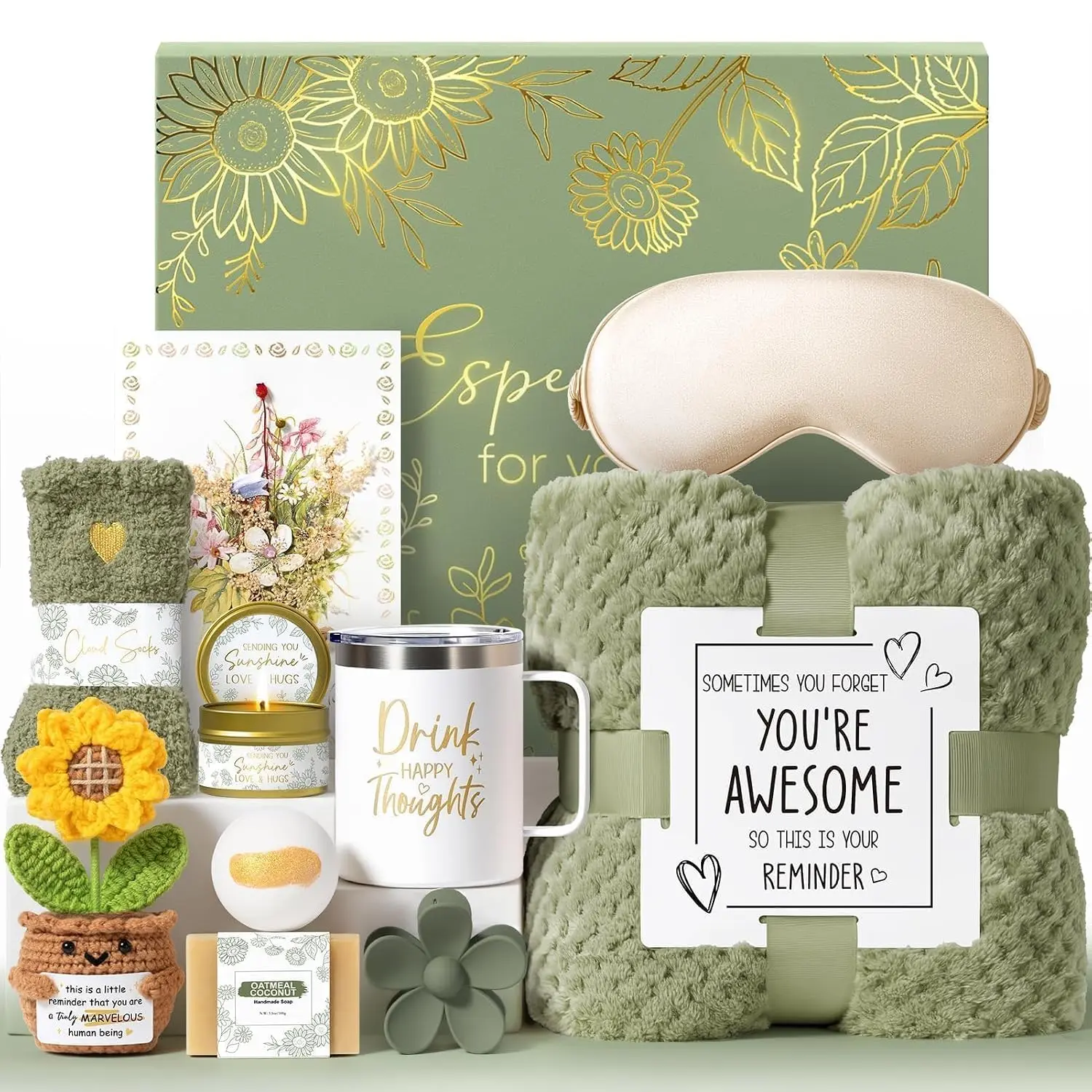 Get Well Soon Spa Gift Basket Self-Care Package - 11-Piece Set with 12oz Natural Wax Vanilla Items, Vacuum-Insulated, Thinking of You After Surgery Gift for Mom, Festive Christmas Home & Party Supply