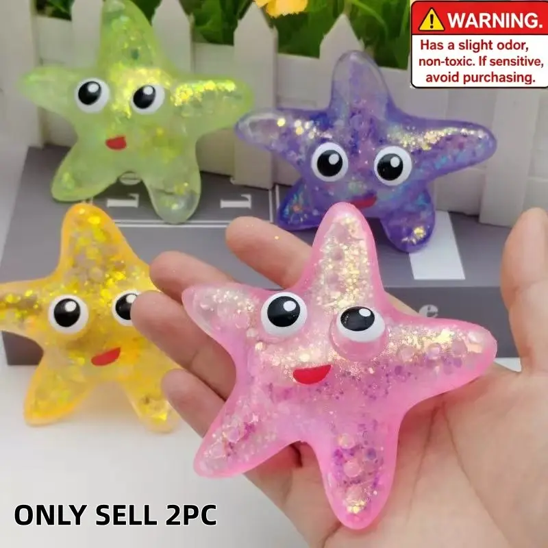 2/1 Pack Starfish Squishy Toys, TPR Squeeze Star Fidget Stress Relief Balls for Teens Adults Students, Perfect Bag Filers, Holiday Gift for Halloween Christmas New Year Party