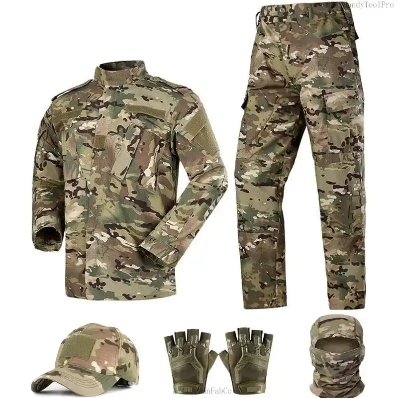 Women's Black Camo Tactical Set - Cargo Cotton Combat Pants, Elastic Protective Shirt, Cap, Gloves, Balaclava with Multiple Pockets for Military Airsoft Gear, Camouflage