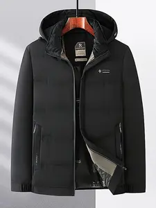 Men's Hooded Warm Cotton Jacket, Fall Winter Outdoor Windproof Cold-Resistant, Detachable Hood, Thick Cotton Coat