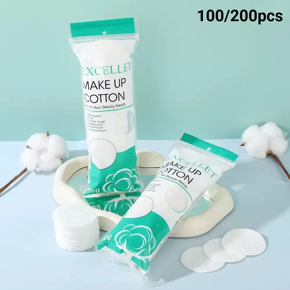 100/200 Pcs Thick Soft Round Makeup Remover Pads, 3-Layer Lightweight, No Fluff, Ideal for Face, Eyes, Nail Polish Removal, Travel & Daily Use