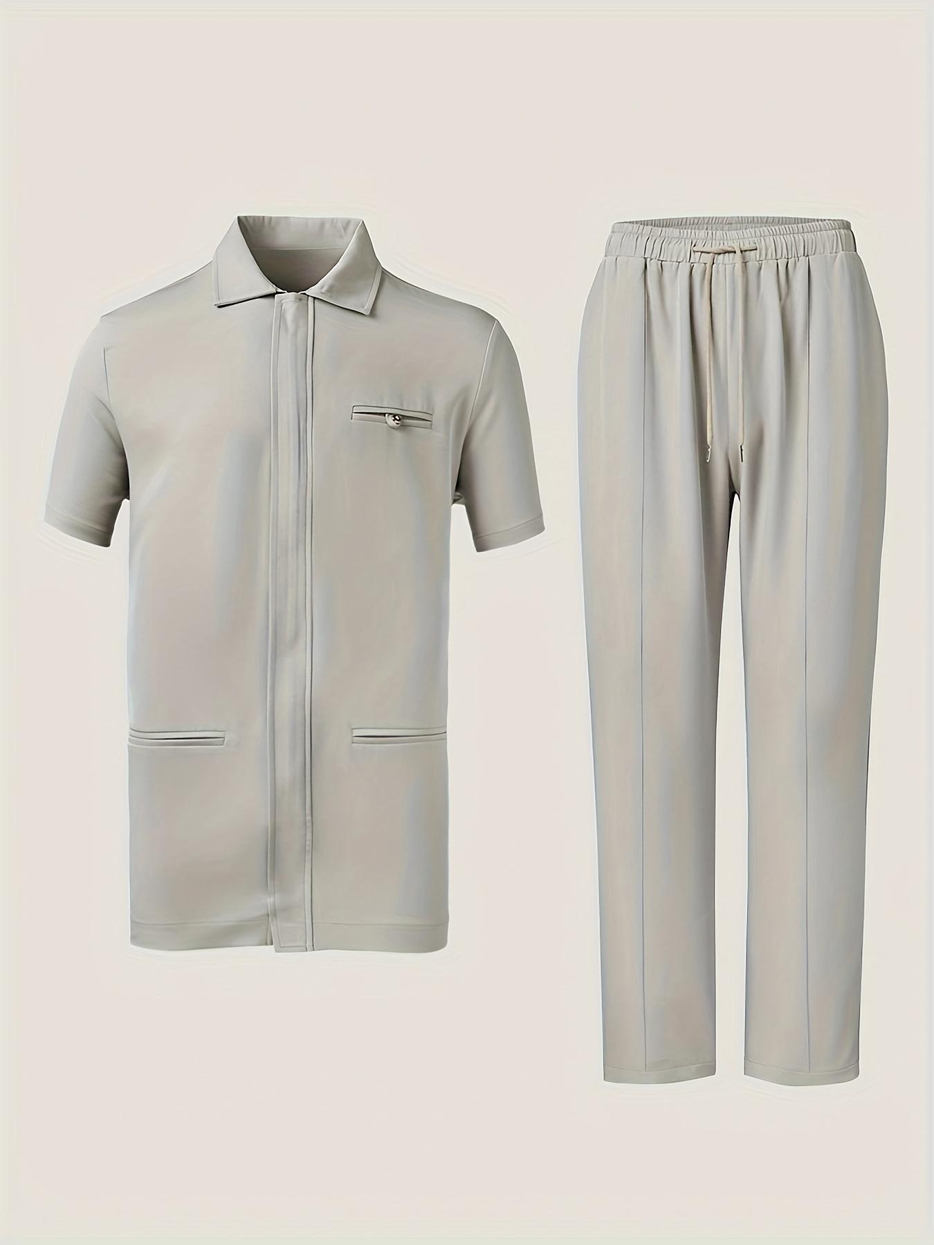 African Dashiki Men's Set, Short Sleeve Workwear Style, Zippered Cardigan, Ethnic Style, Elastic Waist Pants, African Clothing, Big & Tall Men's Set, Men's Casual Shirt and Pants 2pcs Set, New Four-Season Style 1 Set, Street Style, Party, Wedding