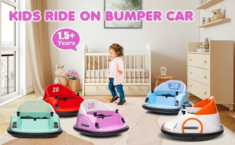 GARVEE 12V Electric Ride-On Bumper Car for Toddlers and Young Children with Remote Control, Battery Display, 360° Spin, LED Lights, Music, MP3, USB, Available in Multiple Colors Including Pink, Orange, Green, Blue, and Red