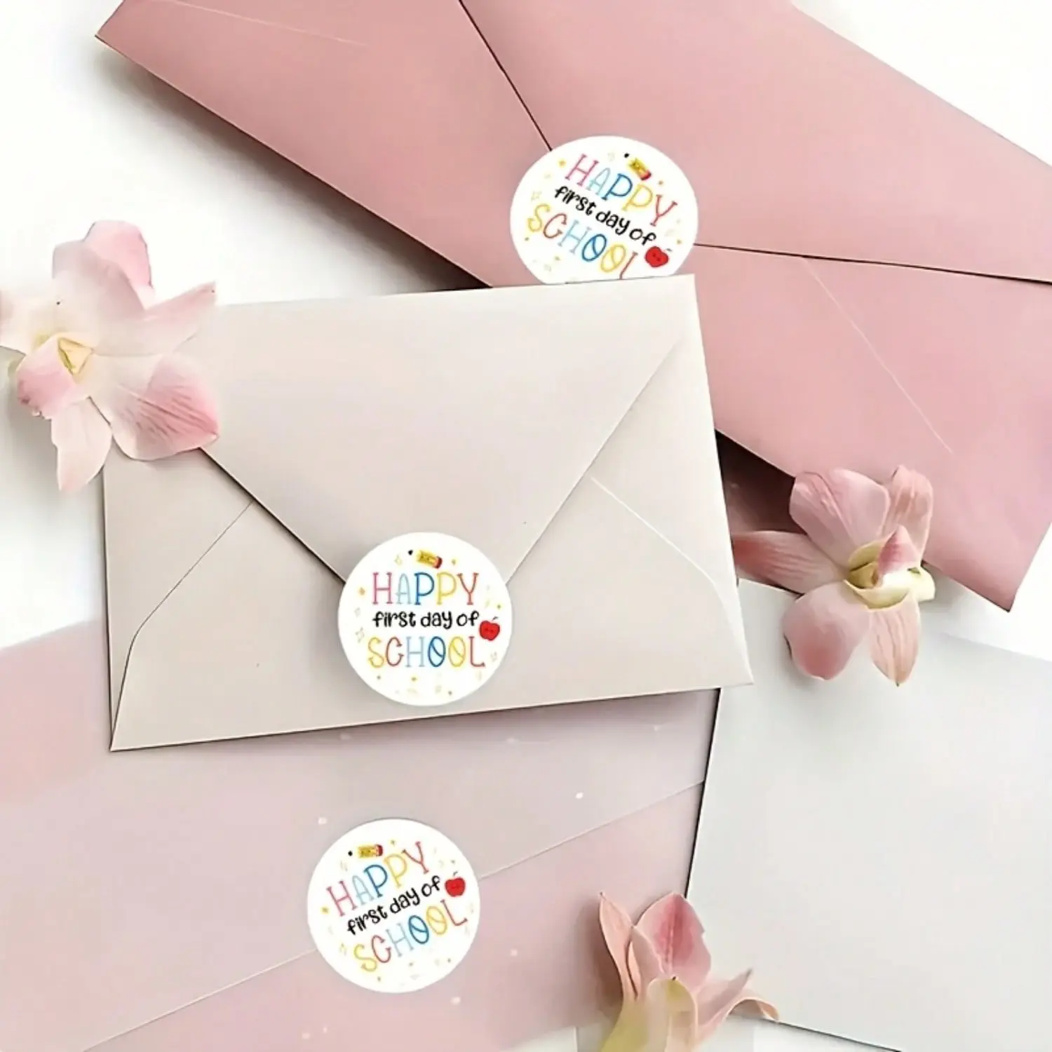 72pcs Happy First Day of School Stickers, Sticker Sheets, Cute Pencil & Apple Design, Back to School Candy Bag Labels, Student Welcome Gift Tags, Classroom Party Supplies