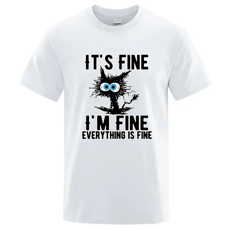 Men's Streetwear Hip Hop Funny Cat Graphic T-Shirt - Menswear Cool Look Multi-Size Round Neck Short-Sleeve Top for Summer Casual Sports Wear