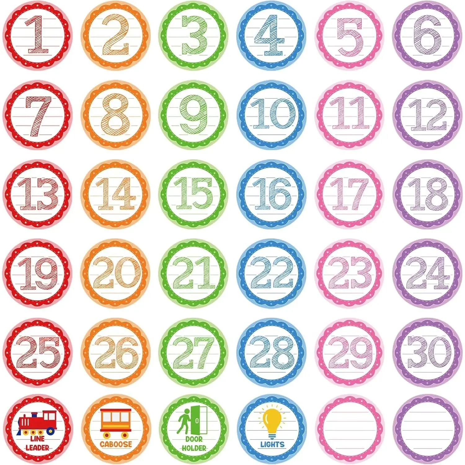 36Pcs Line up Spots for Classroom 4In White Floor Number Stickers with Line | 1-30 Decals with Protective Film, Waterproof, Self-Adhesive, Scratch Resistant, for Classroom Line-Up on Back-to-School Day