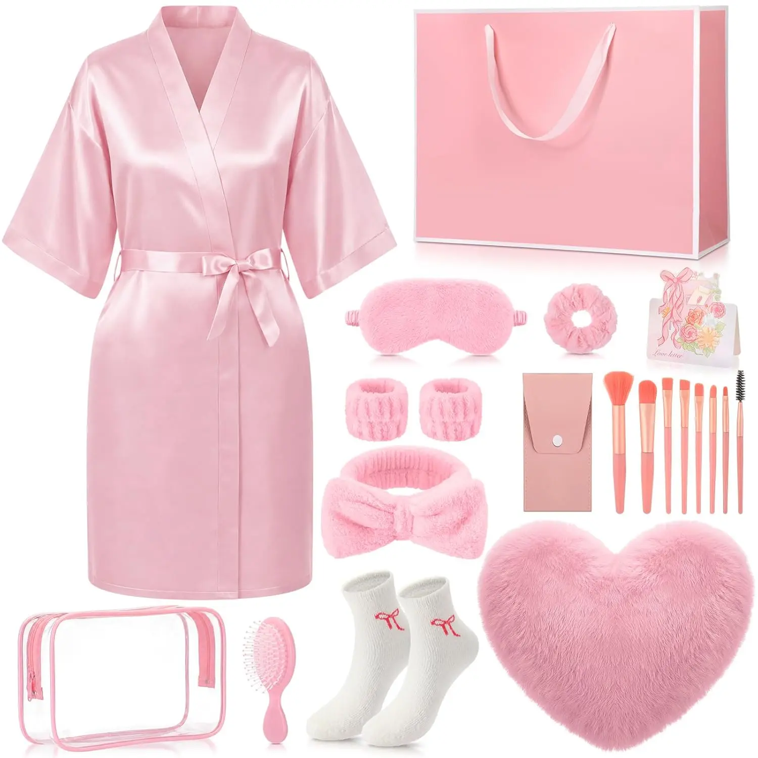 11 count Birthday Gifts for Teen Girls,   Basket for Women, Include Bathrobe Makeup Bag Brushes Set Heart Pillow and Accessories with Box, Sleepover Party Supplies()