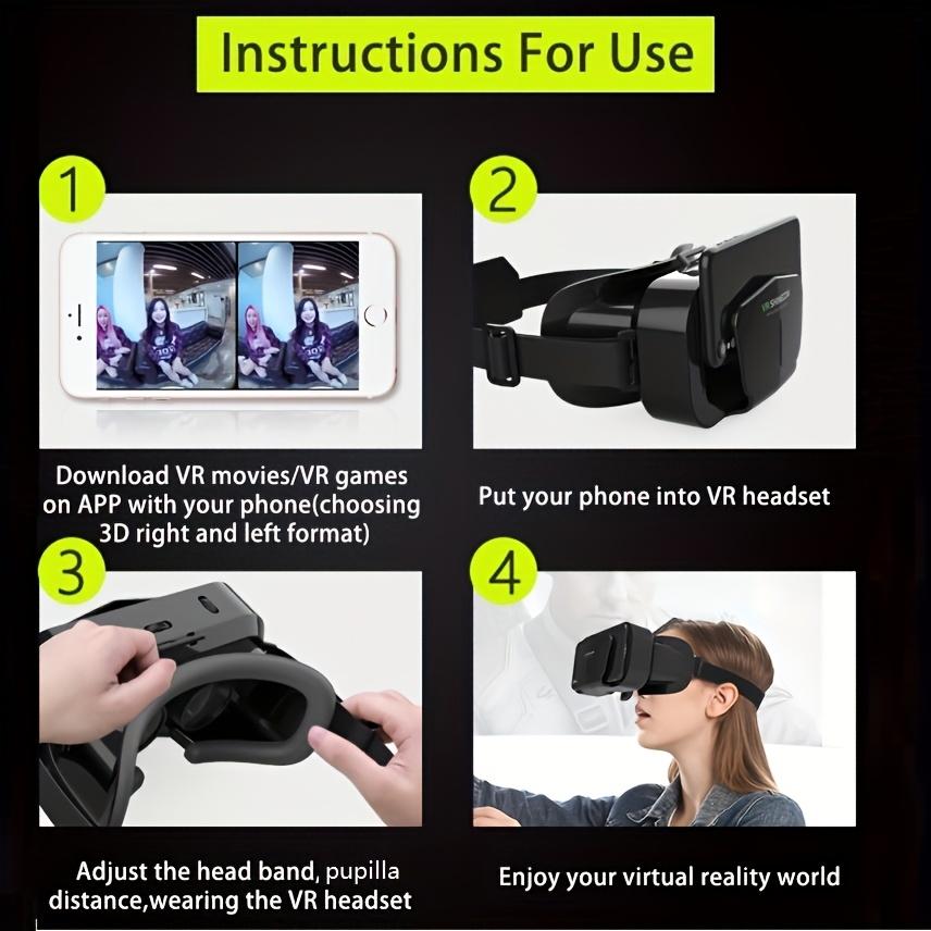 VR Helmet for iPhone Android Smartphones - 1pc 3D VR Headset - Smart Virtual Reality Glasses Phone Lenses