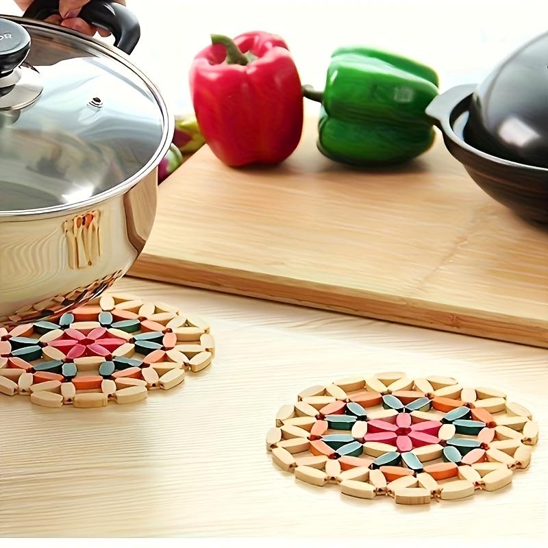 8pcs Bamboo Decorative Tripod Coasters - Heat-Resistant, Hollow Pattern Insulation Pads for Hot Tableware, Kitchen Accessory Organizers (15cm/5.91in)