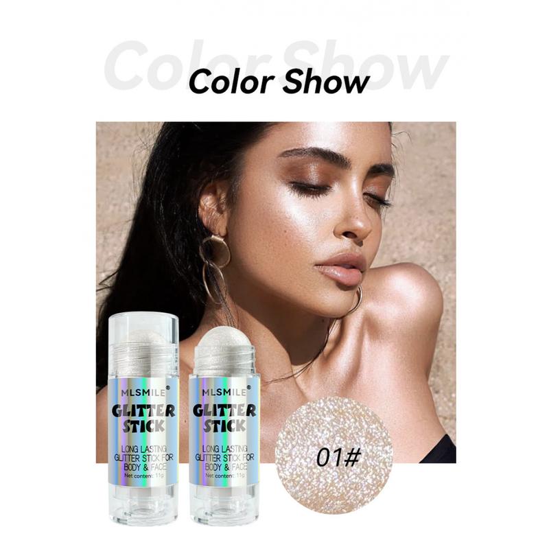 MLSMILE Glitter Stick - Multi-Use Highlighter for Face & Body, Long-Lasting Moisturizing Formula, 4 Color Options, Viral Luminous Makeup Bronzer Blend, 11g - 01# - Cosmetic